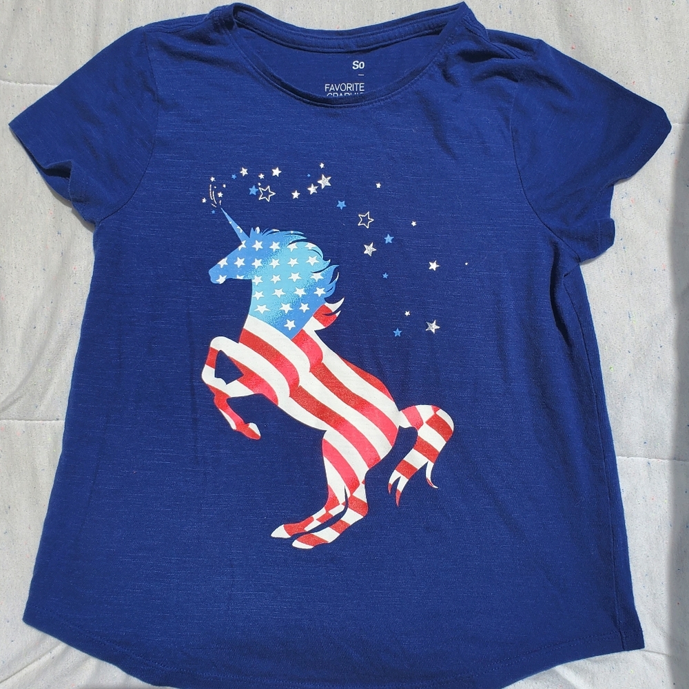 Girls Red White & Blue Unicorn Shirt